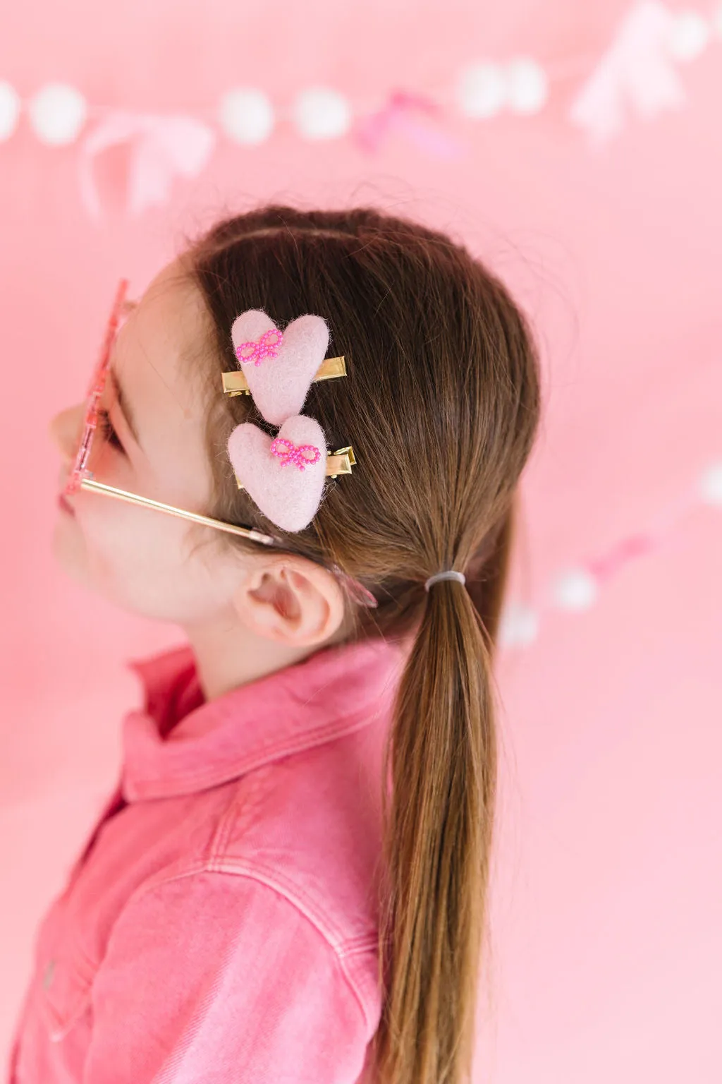 Felt Bow Hearts Pigtail Clip Set