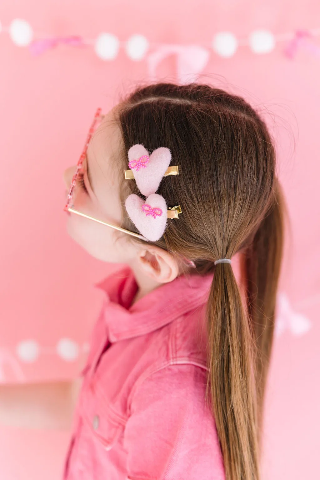 Felt Bow Hearts Pigtail Clip Set