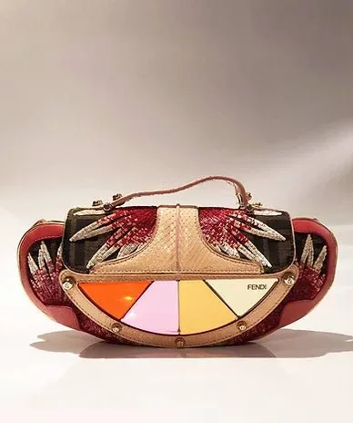 FENDI Brown/pink Gold Zucca Mirror Vanity Mini Clutch Shoulder Bag