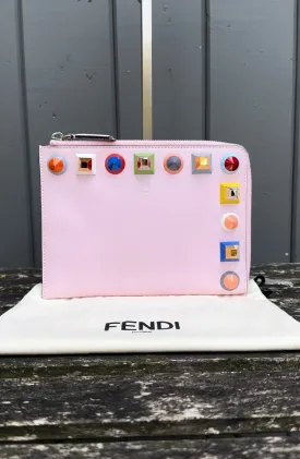 FENDI Multi Colour Studs Leather Clutch