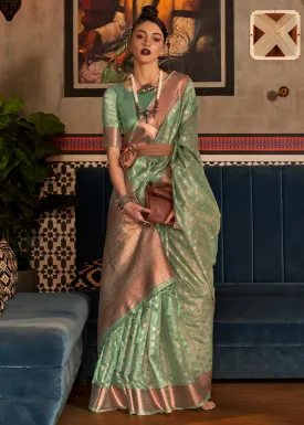 Fern Green Zari Woven Tissue Silk Saree