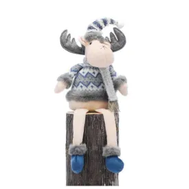 Festive 57cm Dangly Legs Blue/Grey Reindeer with Grey Scarf