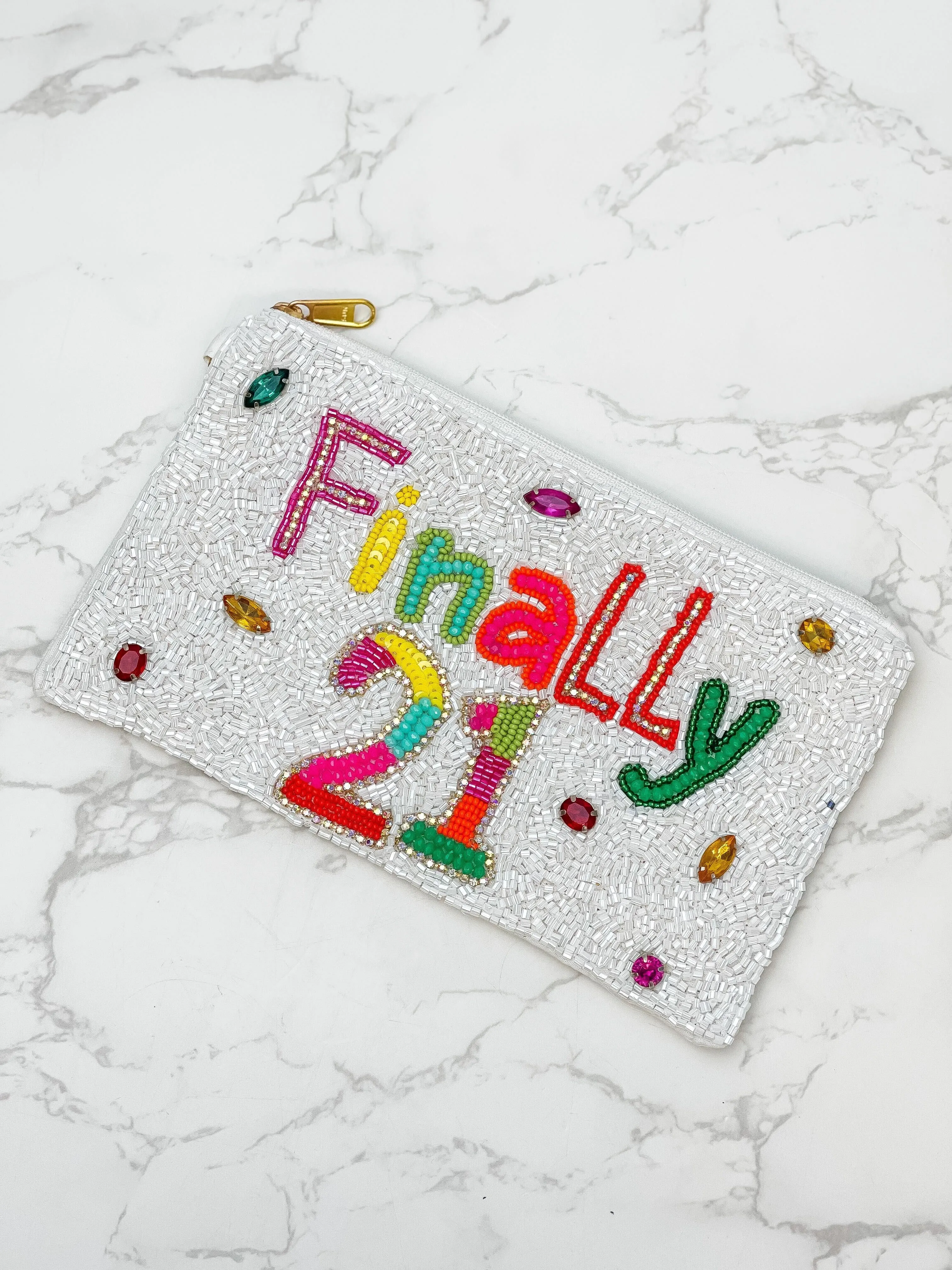 'Finally 21' Beaded Wristlet