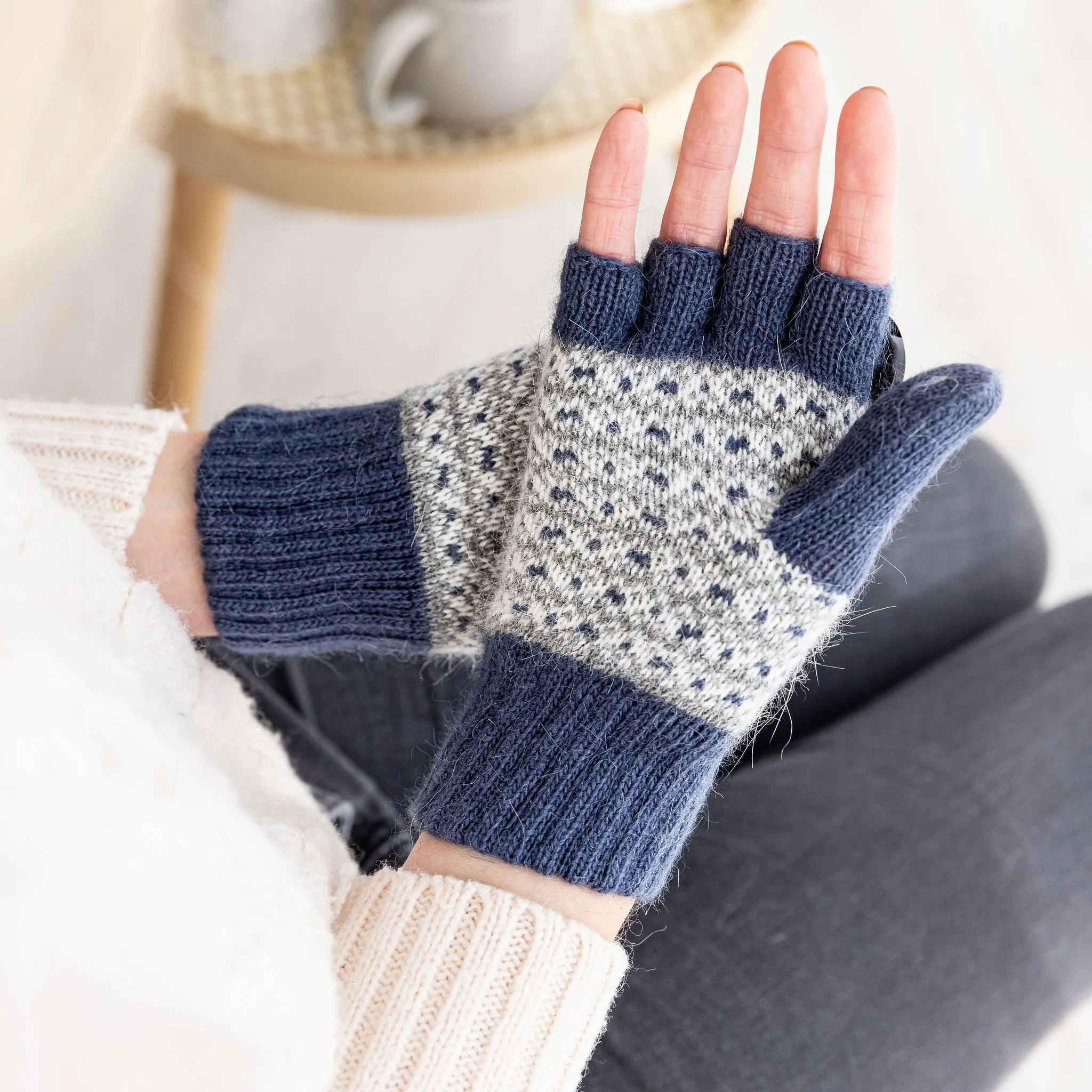 Fingerless Angora Fairisle Gloves