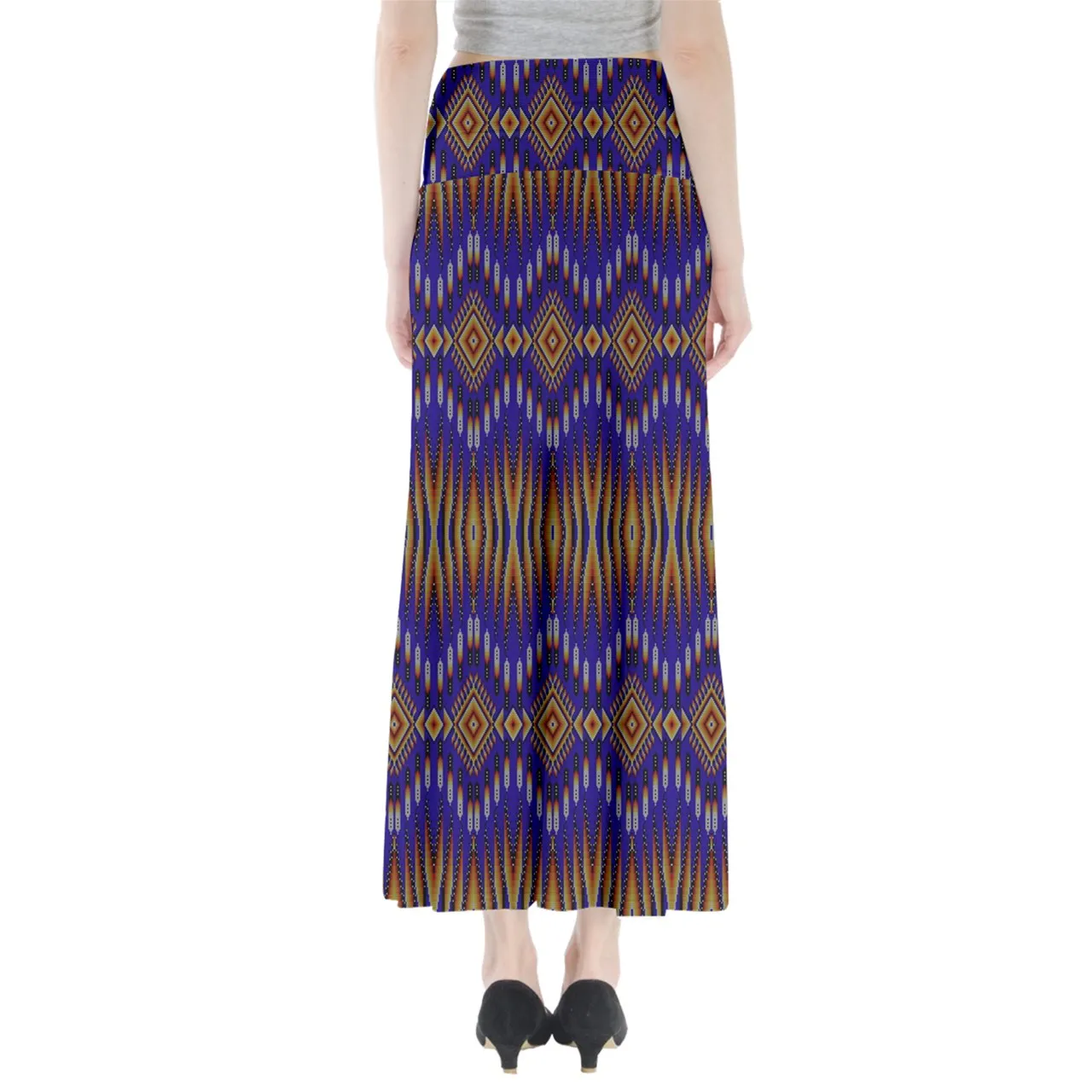 Fire Feather Blue Full Length Maxi Skirt