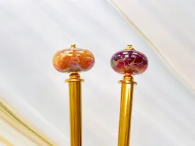 Fire Woman Gold Boro Glass Art Hair Sticks, hand made glass hair sticks, boro shawl pin, sweater pins,