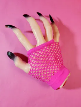 Fishnet Fingerless Gloves - Hot Pink