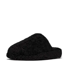 FitFlop iQushion D-Luxe Teddy Slipper Mules - All Black