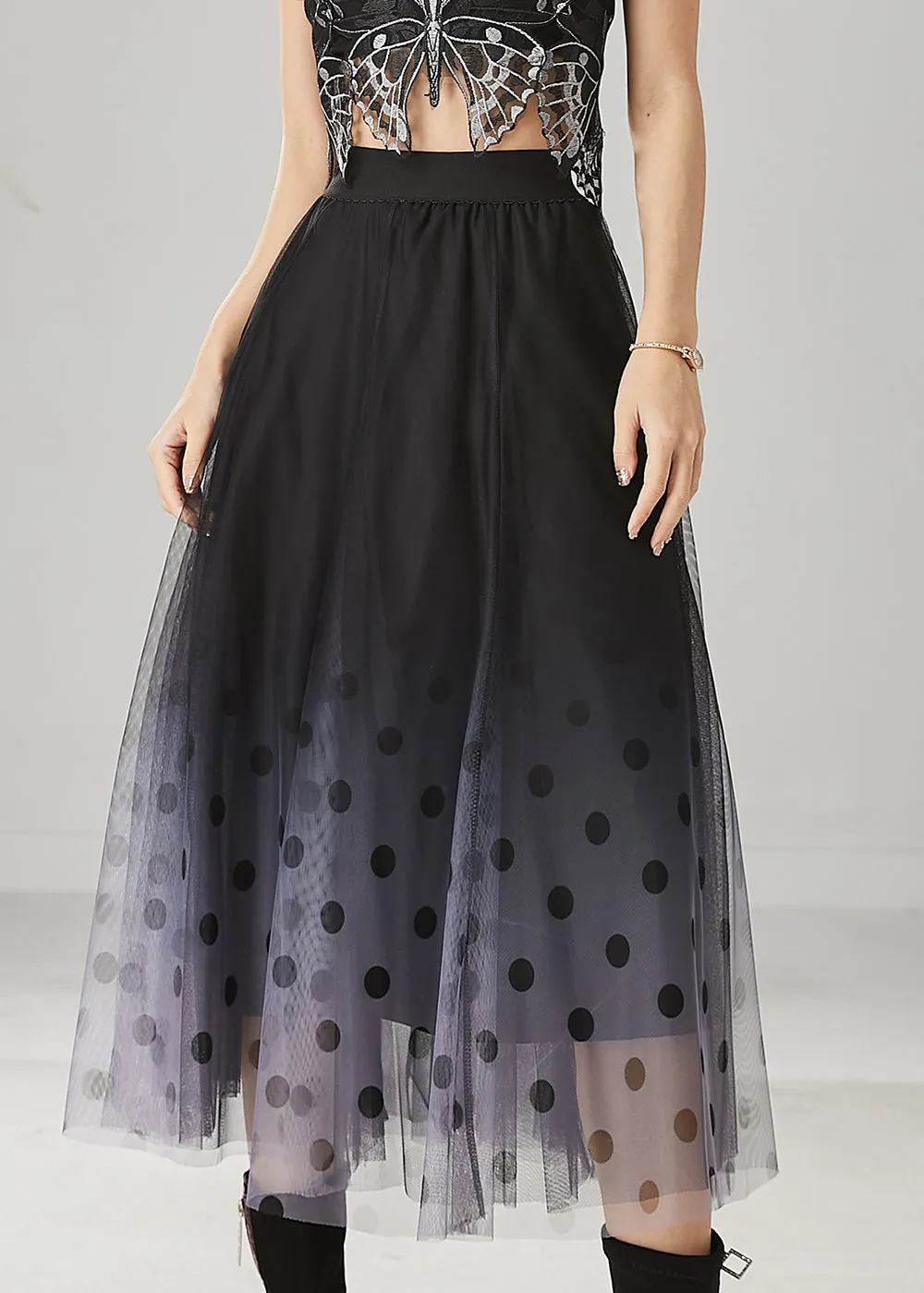 Fitted Black Gradient Color Tulle A Line Skirts Summer YU1015