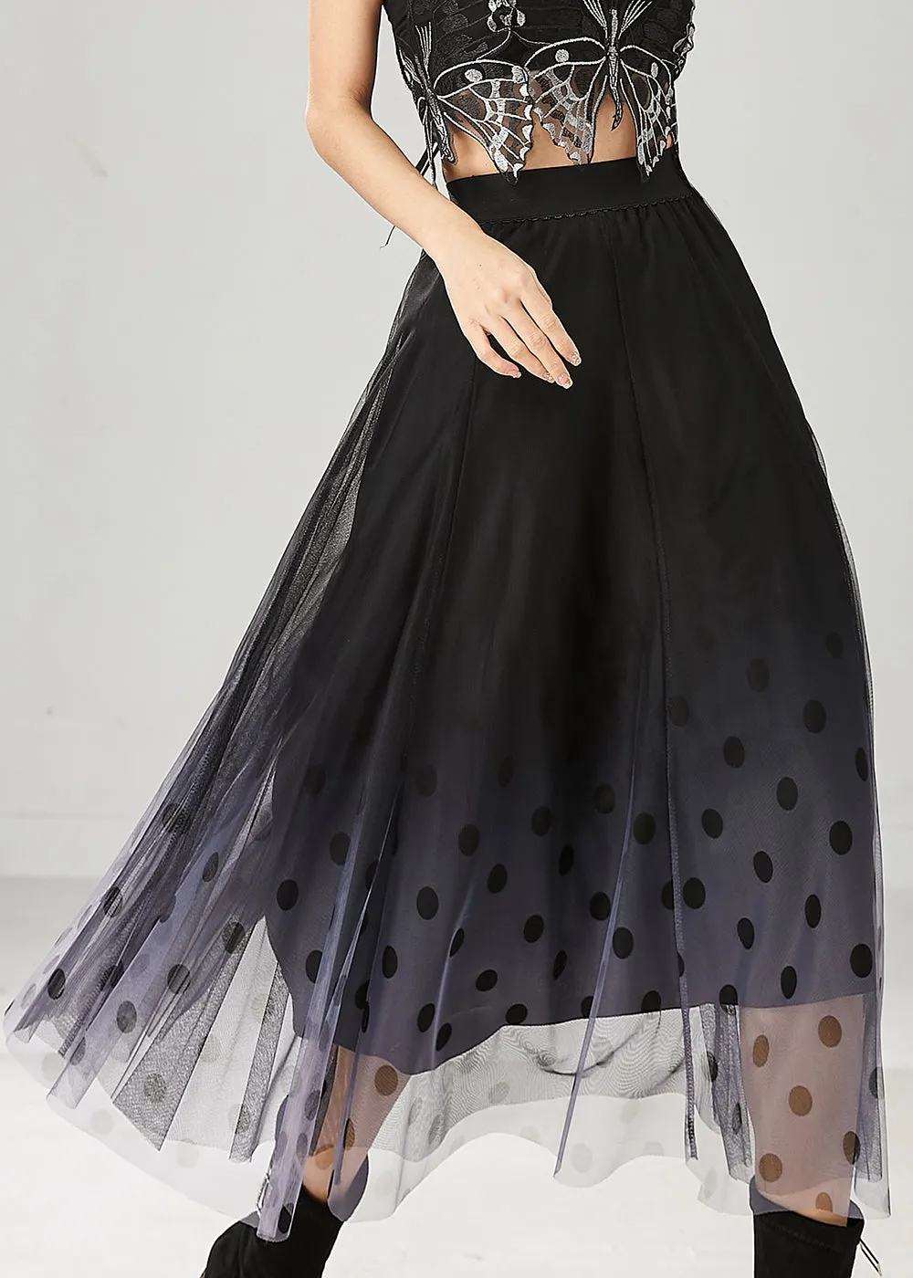 Fitted Black Gradient Color Tulle A Line Skirts Summer YU1015