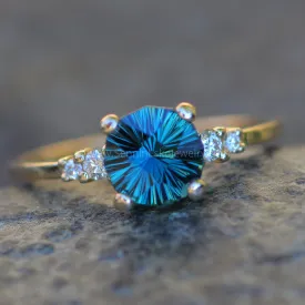 Five Stone Diamond Accented Multi Prong Setting - Depicted with a Teal Sapphire (Setting Only, Center Stone Sold Separately)