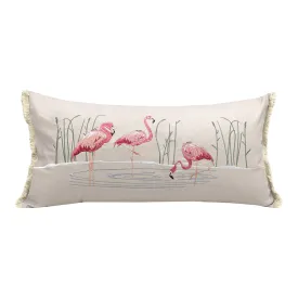 Flamboyant Flamingo Fringed Lumbar Indoor Pillow