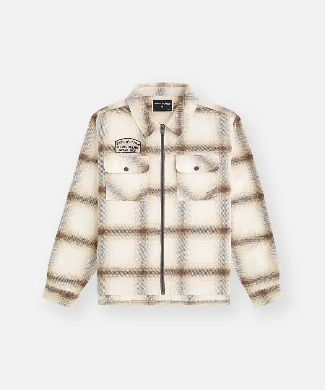 Flannel Zip Front Shirt (Cream) - 300390