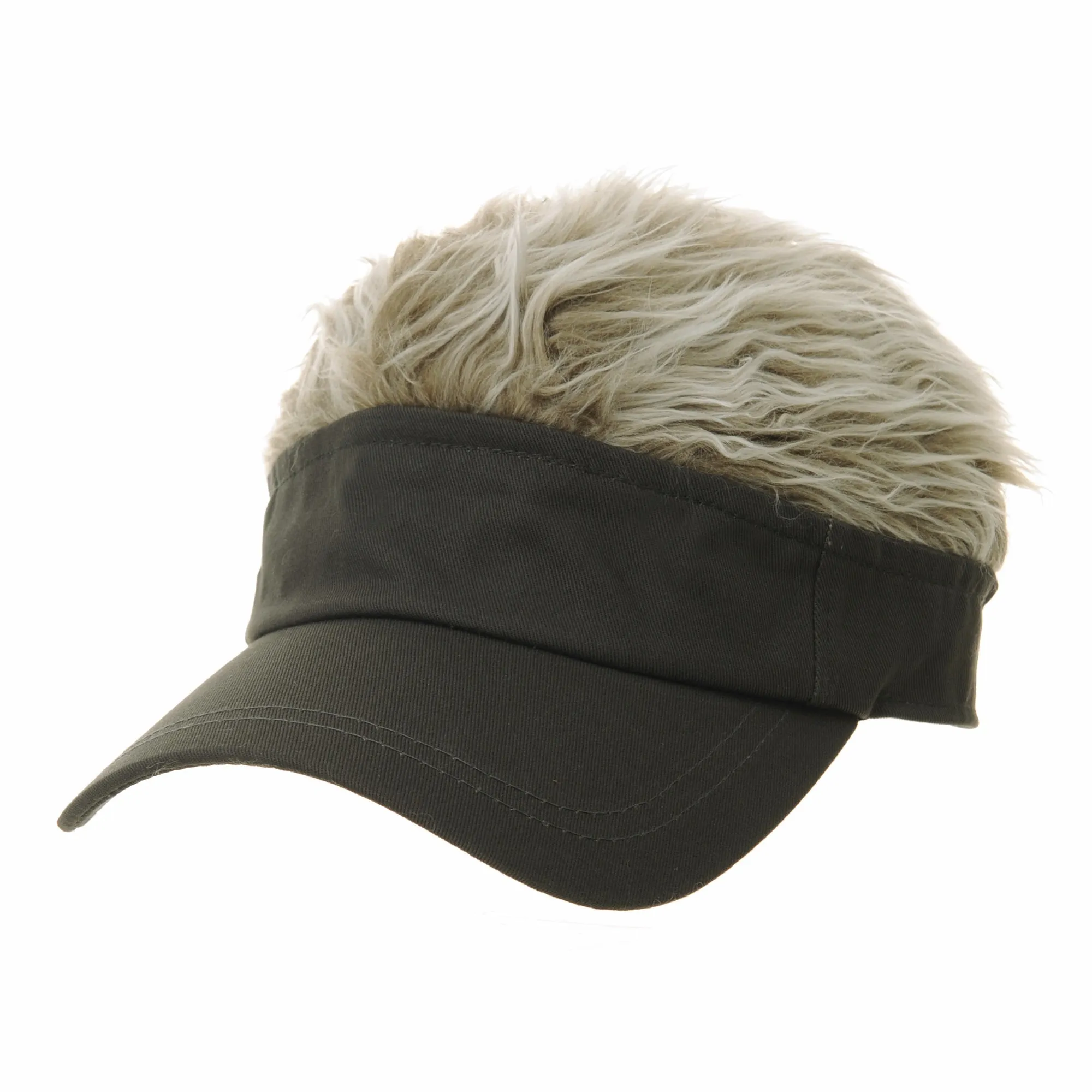 Flare Hair Sun Visor Cap with Fake Hair Wig Novelty KR1588