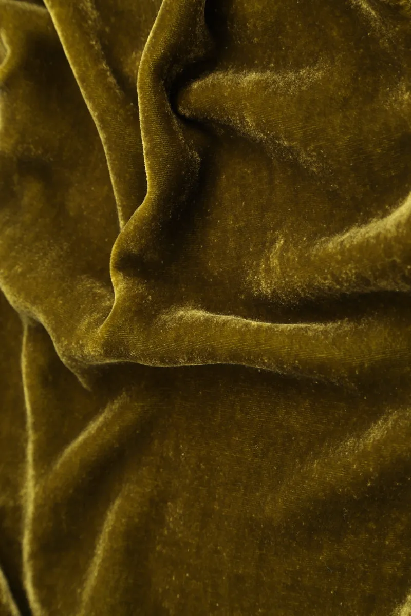 Flared V-Neck Golden Lime Silk Velvet Blouse