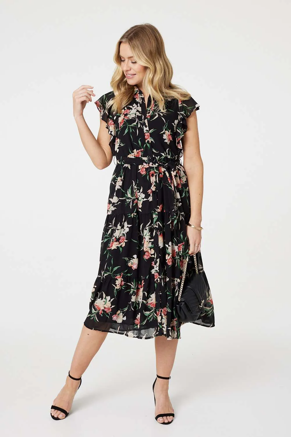 Floral Angel Sleeve Shirt Dress