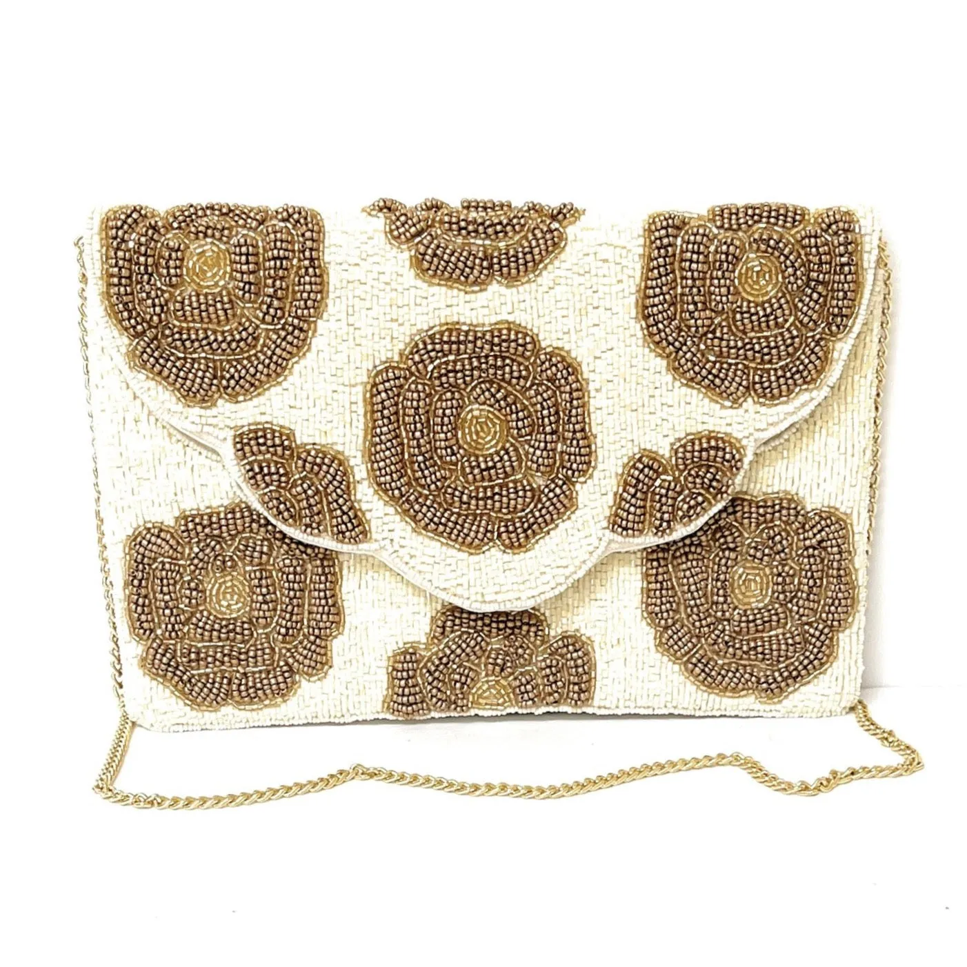 Floral Beaded Clutch Purse (Gold)