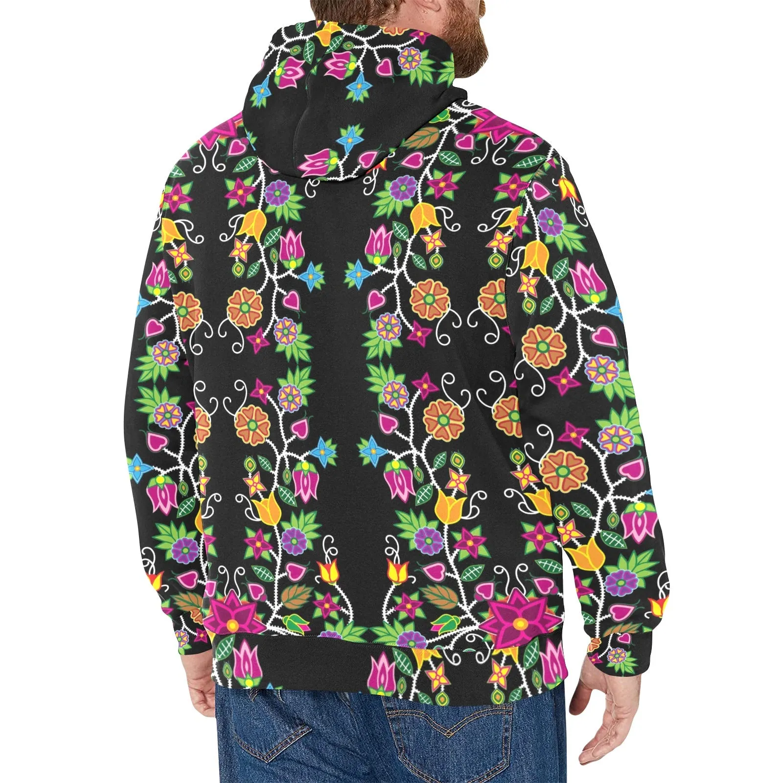 Floral Beadwork Men's Long Sleeve Fleece Hoodie