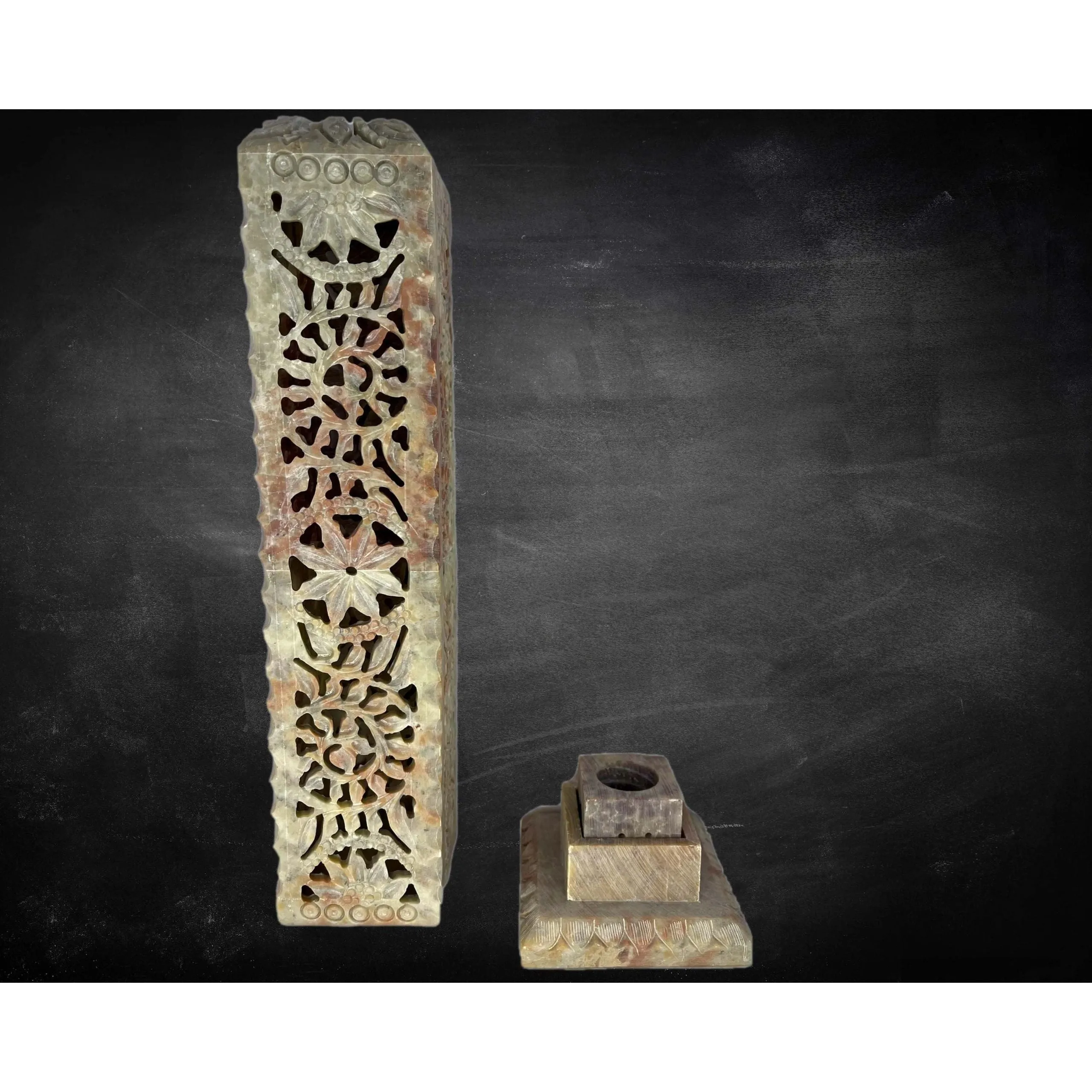 Floral Cut Out Soap Stone Multi Use Incense and Candle Holder