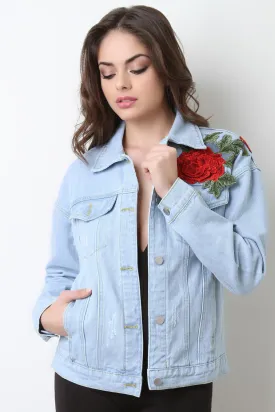 Floral Embroidery Patch Denim Jacket