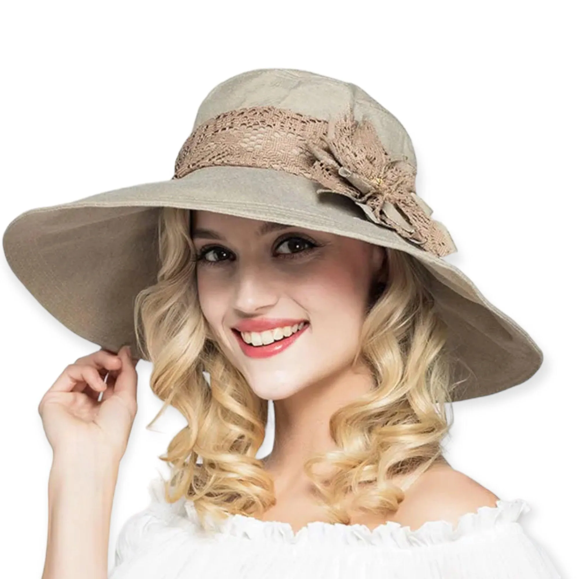 Floral Lace Wide Brim Panama Hat