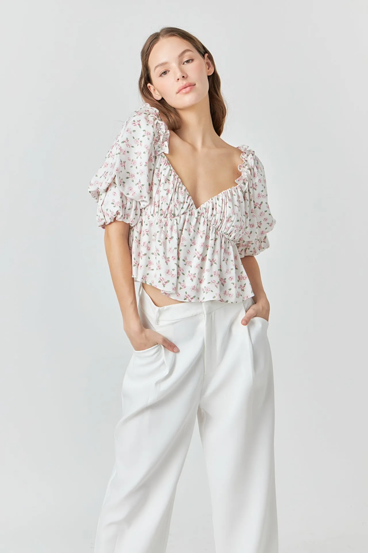 Floral Print Satin Top