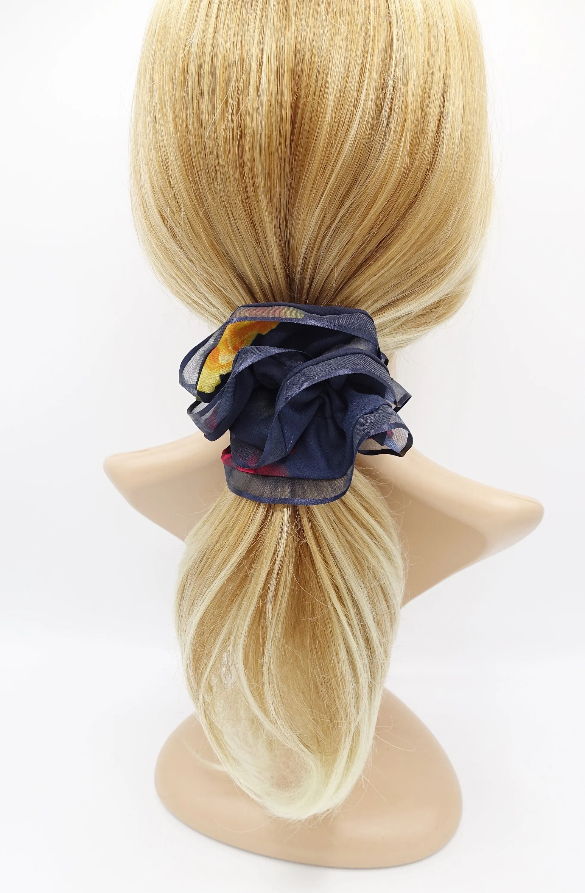 floral scrunchies, organza edge scrunchies, hair ties for women