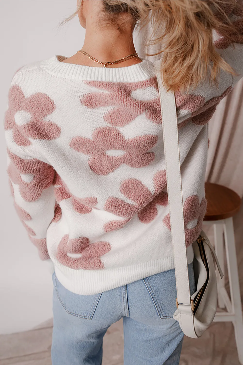 Floral Textured Drop Shoulder Sweater