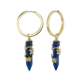 FLOWERING VINE HOOP EARRINGS - LAPIS LAZULI - GOLD