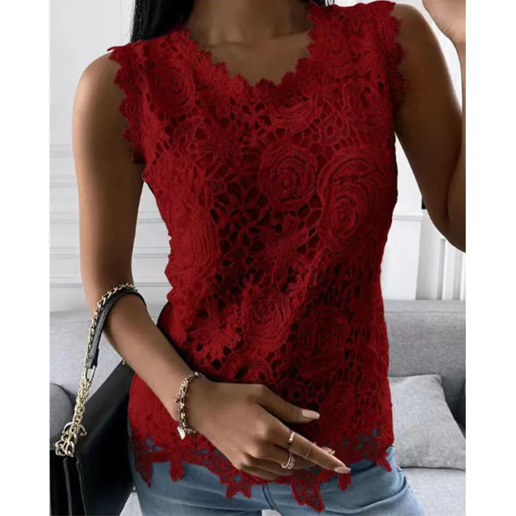 Flowers Lace Vest Women Summer Tops