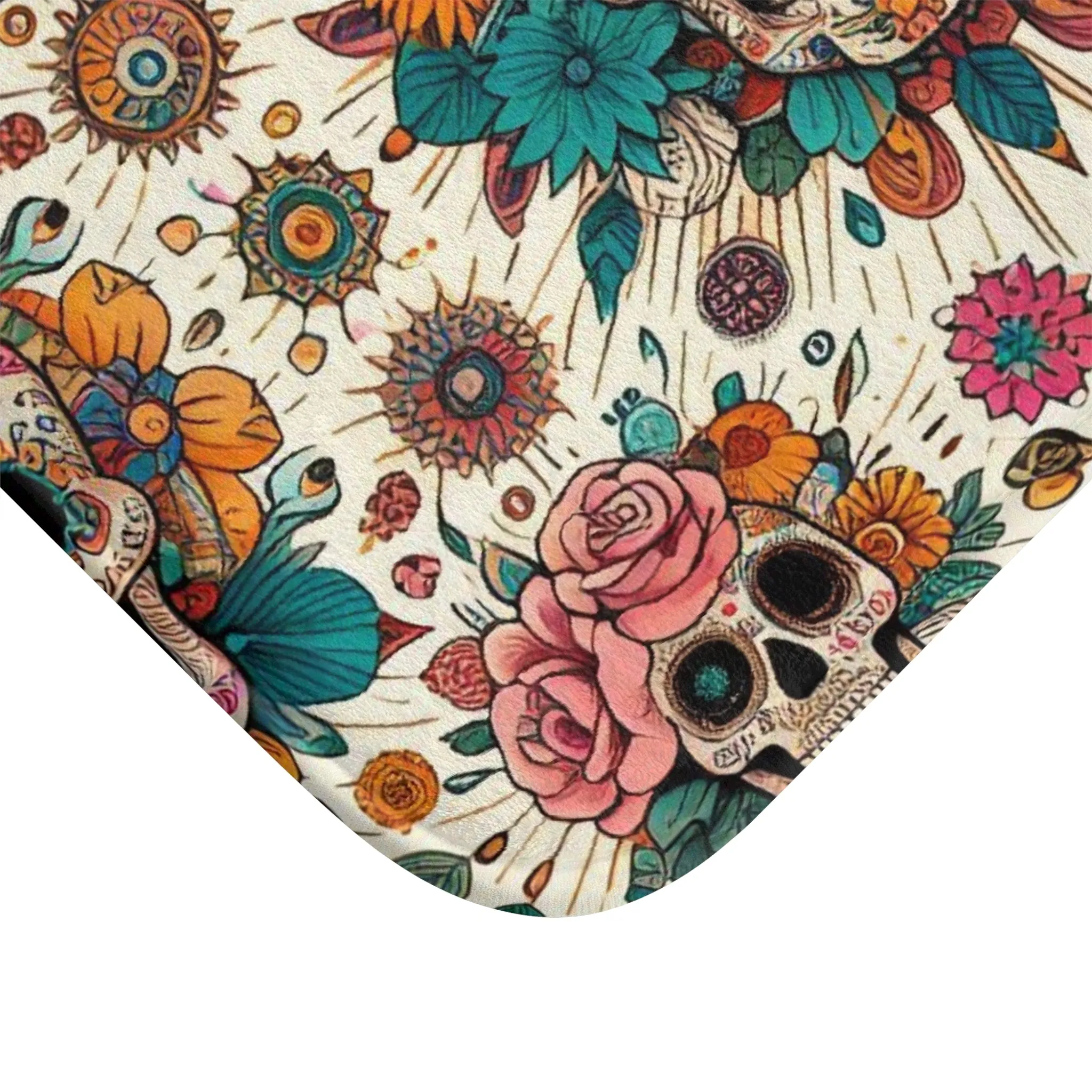 Flowers with Sugar Skull - Bath Mat