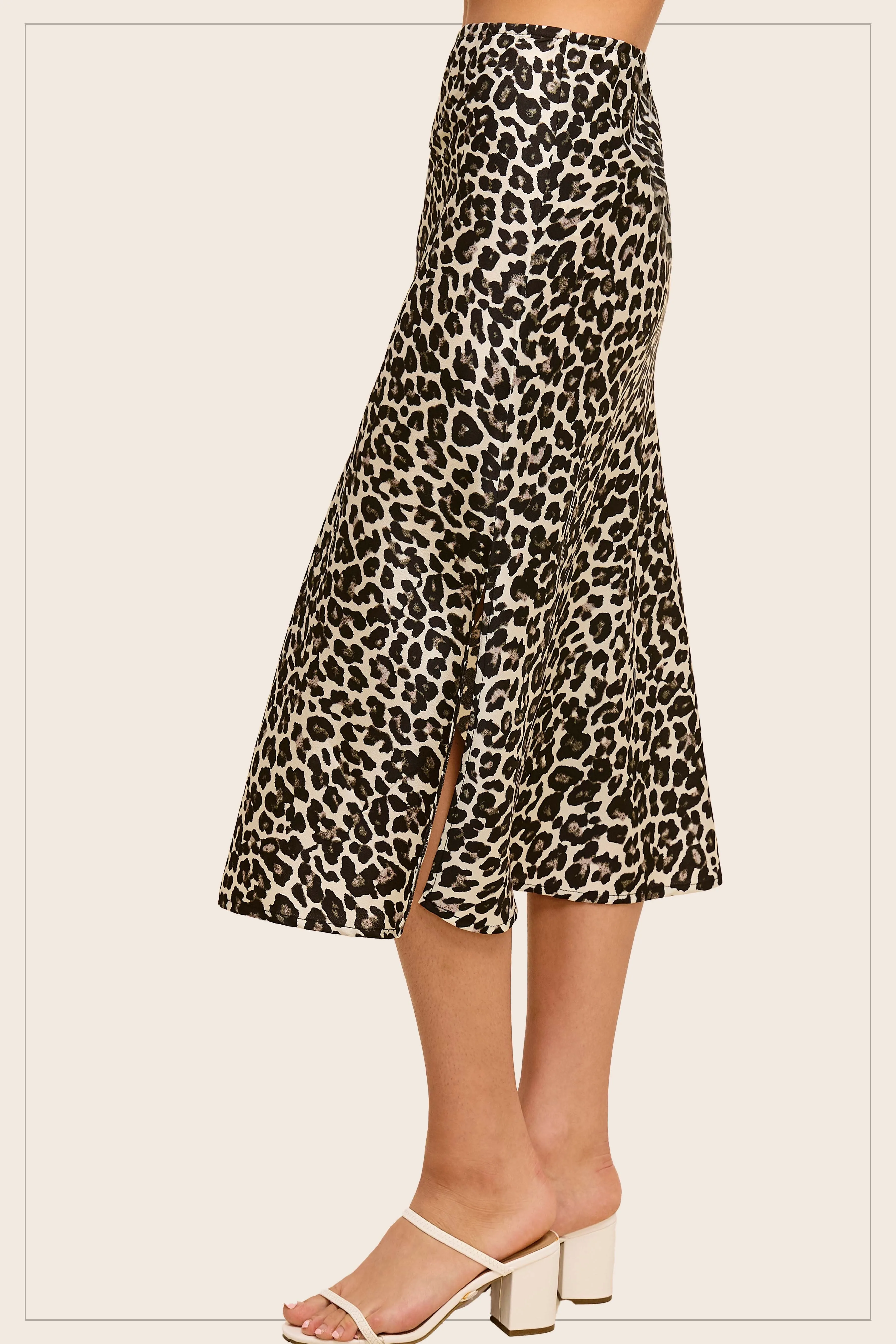 Flowy Satin Leopard Skirt With Slit