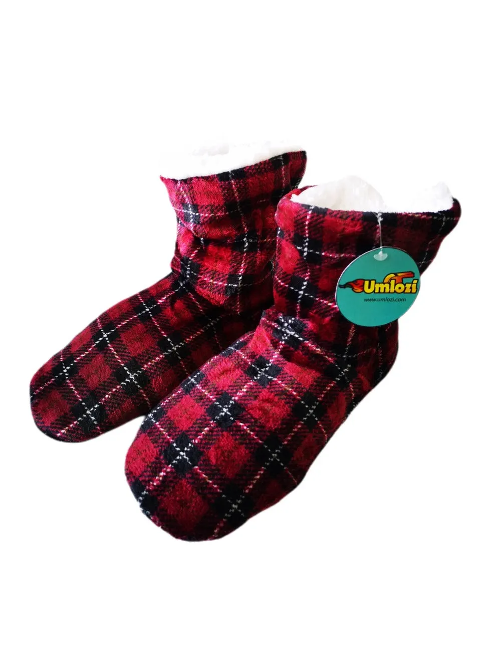 Fluffy Indoor Sherpa Fleece Slipper - Check Boot Style UK 5 - UK 8