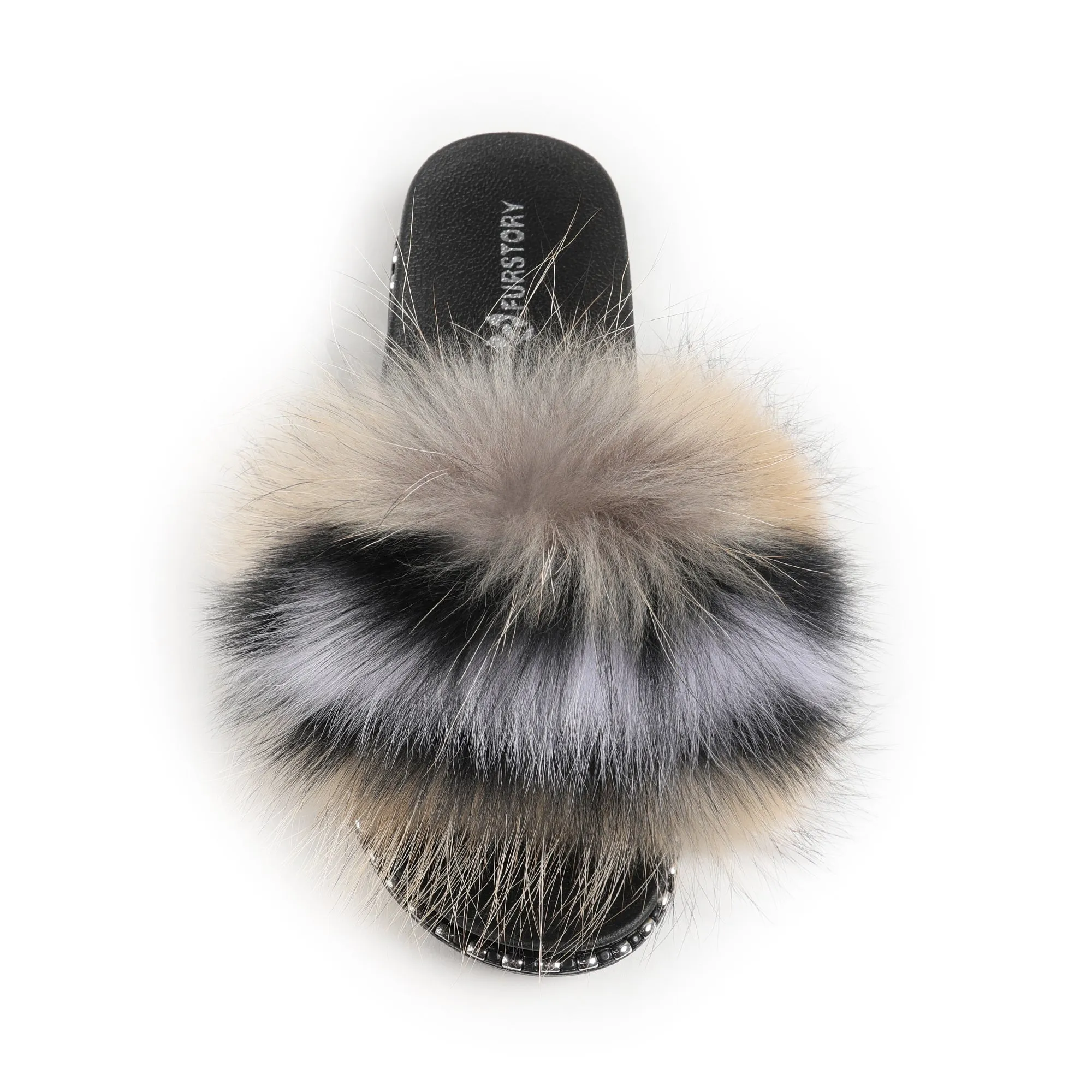 Fluffy Slides Furry Slide Sandals(Rivet-Multicolor)