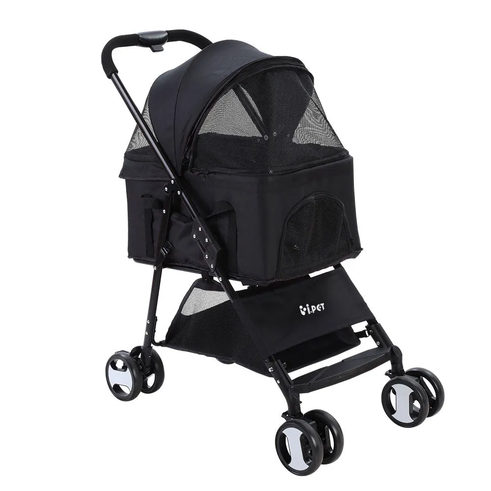 Foldable 4-Wheel Pet Stroller Large Waterproof Black i.Pet