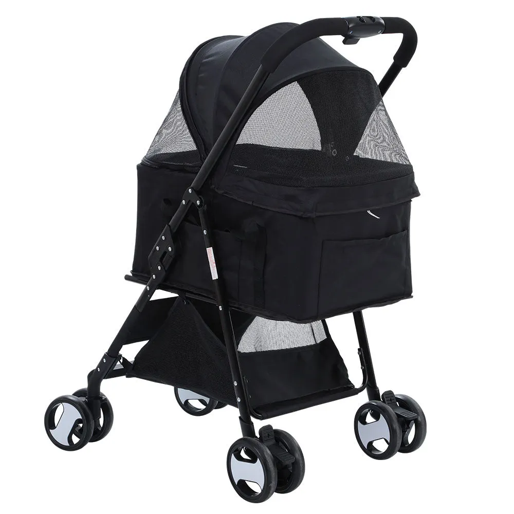 Foldable 4-Wheel Pet Stroller Large Waterproof Black i.Pet