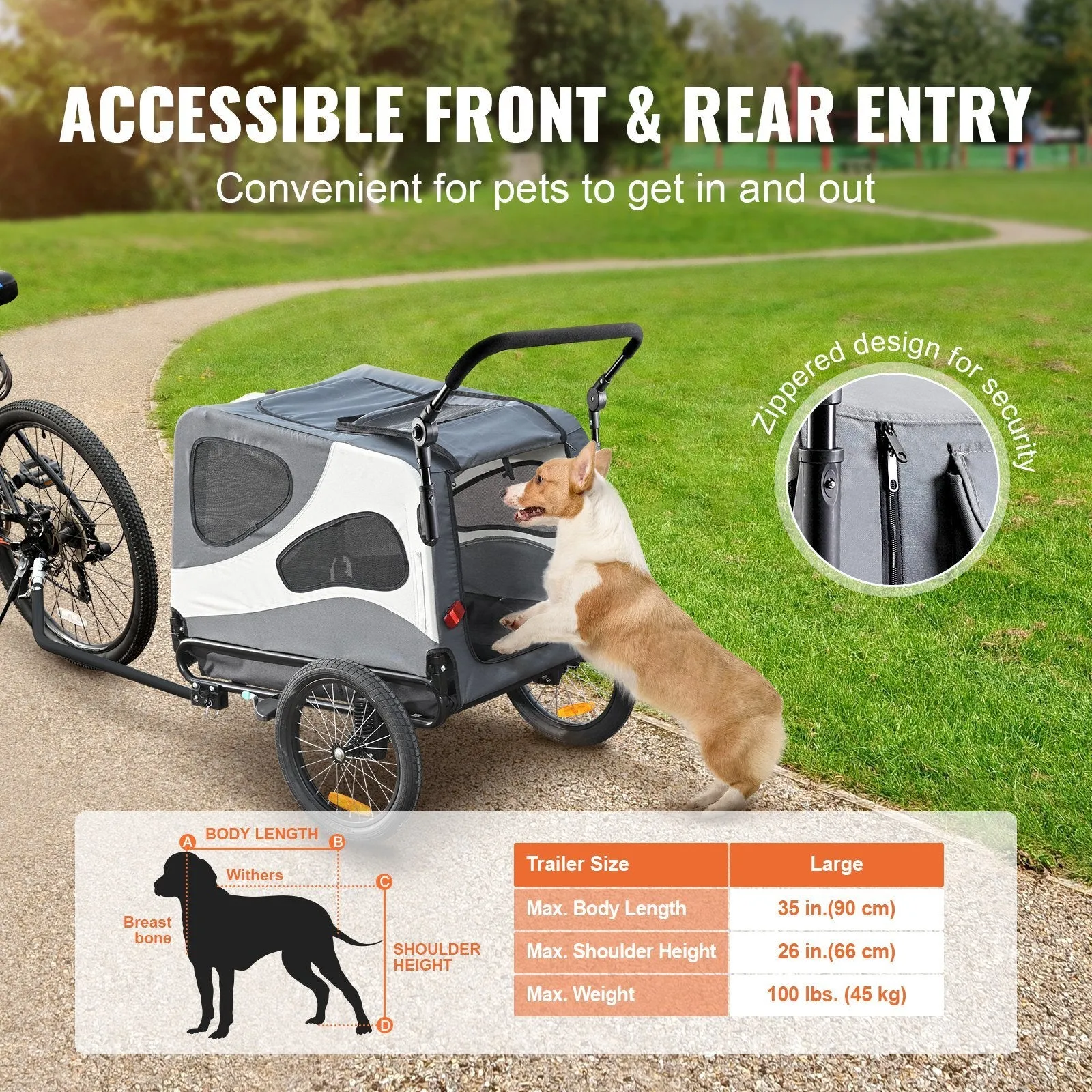 Folding 2-in-1  Stroller Bicycle Carrier Cart Trailer for Dogs - Supports up to 100 lbs