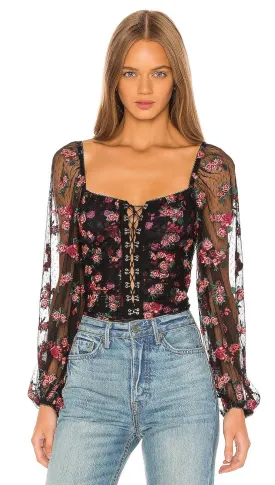 For Love & Lemons Blondie Embroidered Bodysuit