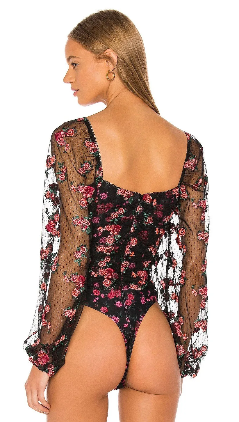 For Love & Lemons Blondie Embroidered Bodysuit