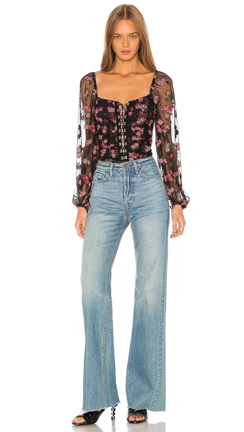 For Love & Lemons Blondie Embroidered Bodysuit