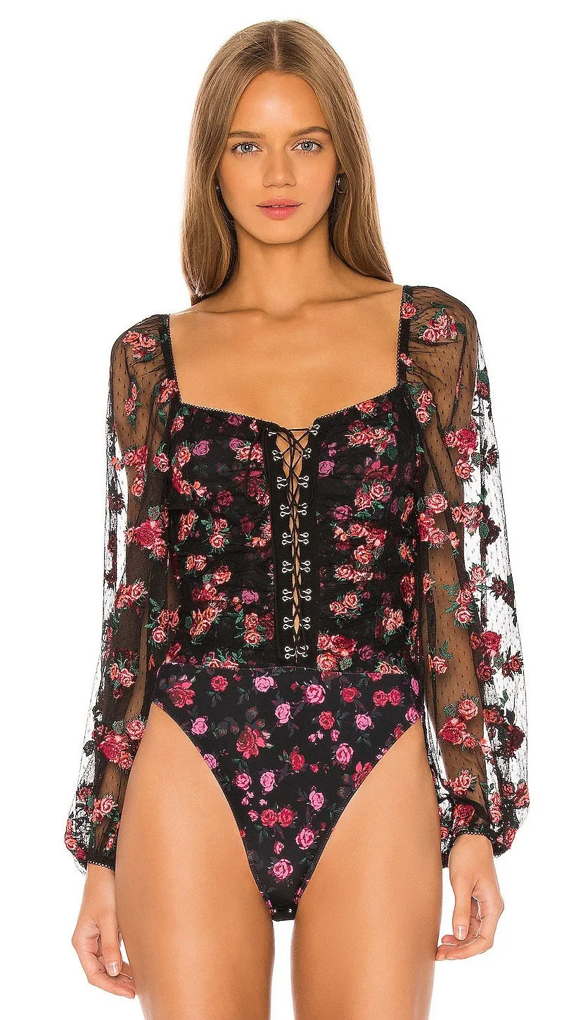 For Love & Lemons Blondie Embroidered Bodysuit