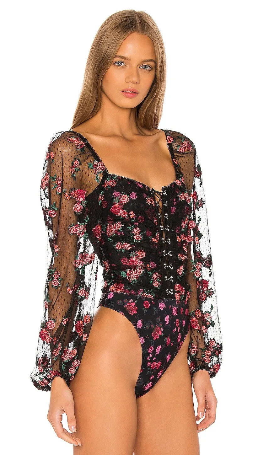 For Love & Lemons Blondie Embroidered Bodysuit