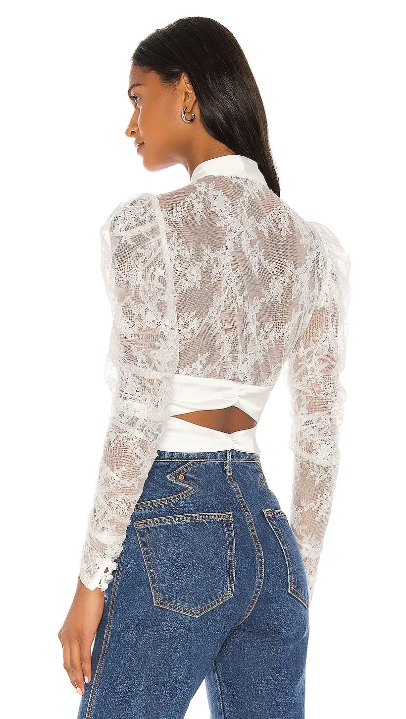 For Love & Lemons Farrah Button Up Blouse White