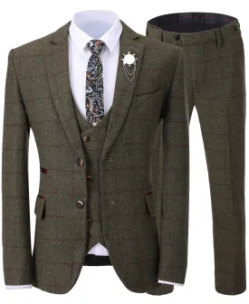 Formal 3 Pieces Tweed Plaid Notch Lapel Mens Suit (Blazer vest Pants)