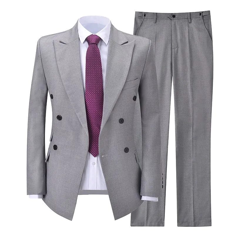 Formal Double Breasted 2 Pieces Mens Suit Peak Lapel Tuxedos (Blazer Pants)