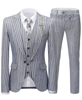 Formal Grey Striped 3 Pieces Mens Suit Tuxedos (Blazer vest Pants)