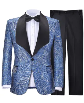 Formal Patterned Shawl Lapel Tuxedos 2 Pieces Mens Suit (Blazer Pants)