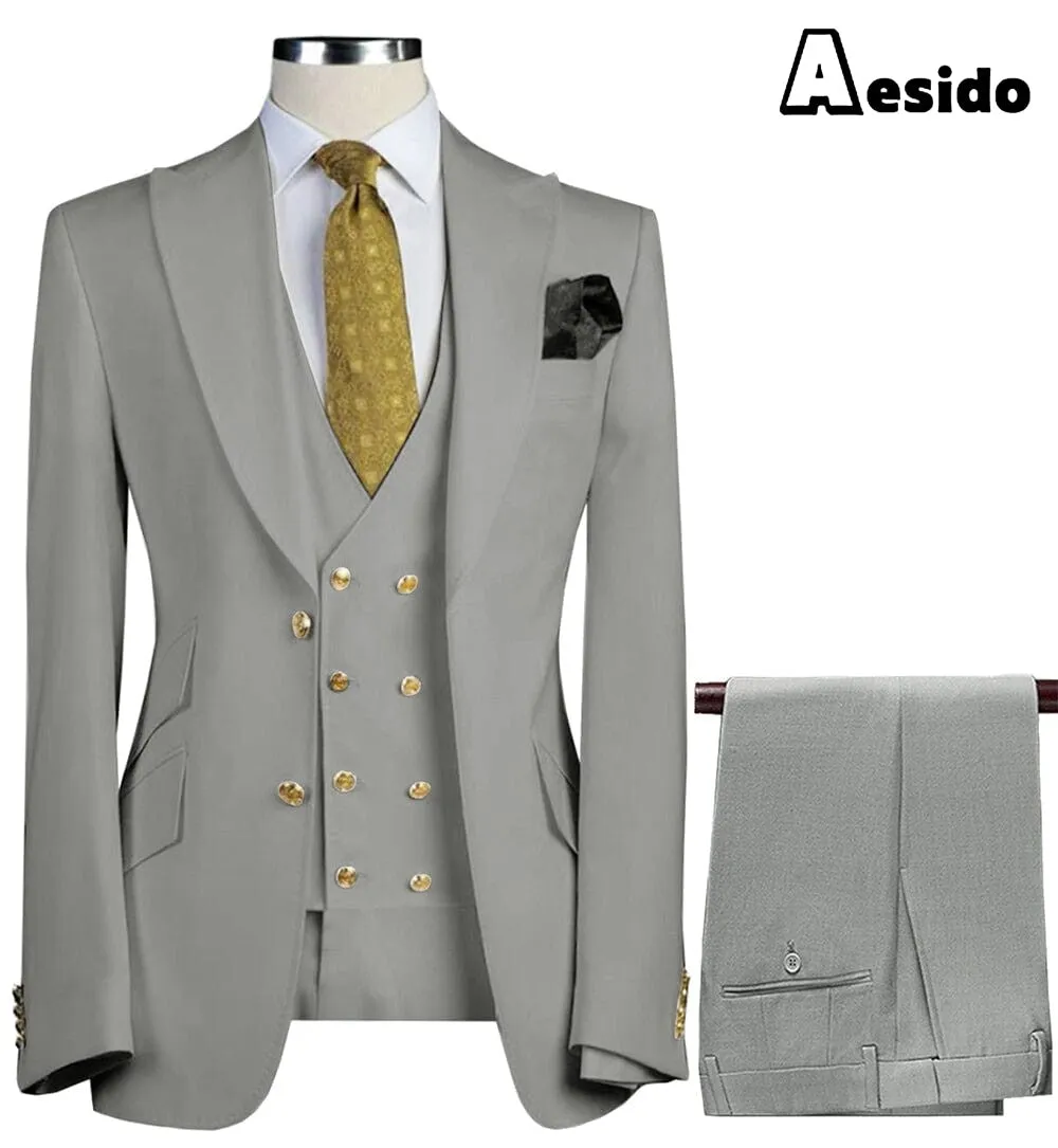 Formal Peak Lapel 3 Pieces Mens Suit For Wedding Tuxedos (Blazer vest Pants)