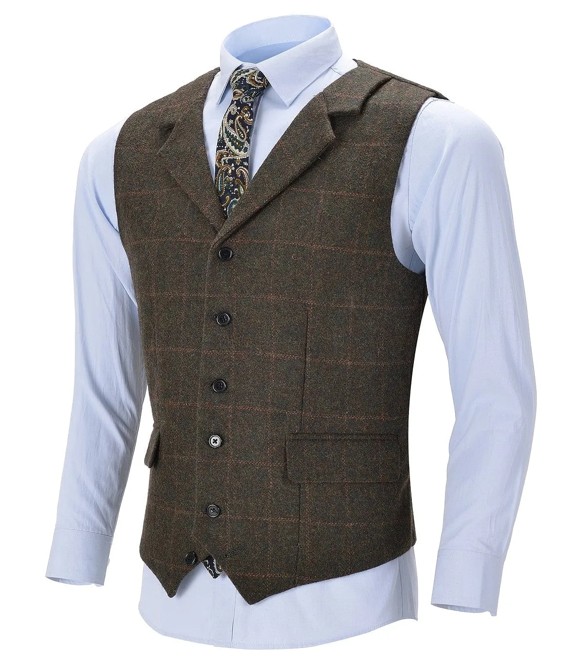 Formal Tweed Plaid Notch Lapel Waistcoat Slim Fit Suit Vest