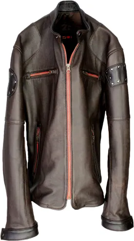 FORSTER Leather Jacket  Brown Cafe Racer Orange Accents